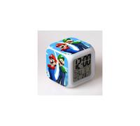 (Style 9, Three-cell battery model) Super Mario Seven-Color Alarm Clock, Super Mario Color-Changing Square Bedside Clock Gift