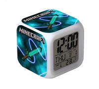 (Style A) Clock Alarm Minecraft Led Night Light Colourful Desktop Decoration Changing