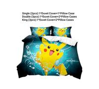 (Style A, King(240*200cm)) Pikachu Bedding Set Single Double King Duvet Cover Pillowcases Cartoon Kid Fans