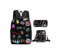 (Style A, Set of 3 (Backpack + Crossbody Bag + Pencil Case)) Space Wolf Kill Among Us Backpack Set of 3 Game Accessories School Bag for Primary and Middle School Students