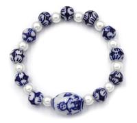 Style ARThouse 'Chinoiserie' Stretch Bracelet with Hand Painted Porcelain Ceramic Beads in Blue and White