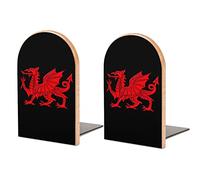 Style Book Ends Welsh Dragon Print Wood BookEnds 1 Pair Non Skid Book Stoppers for Office Table