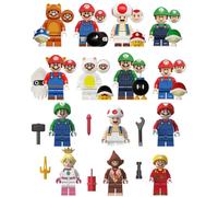 (Style C 14pcs) 14Super Mario Luigi Peach Princess Mushroom Mini Figures Building Blocks Characters Fits Lego Kids Best Gift