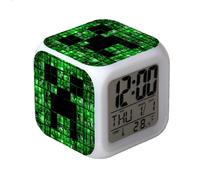 (Style C) Clock Alarm Minecraft Led Night Light Colourful Decoration Changing Desktop