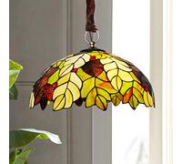 Style Chandeliers, V-intage Stained Glass Ceiling Lighting Fixtures, 3-Light,Retro Leaves Decoration Pendant Hanging Light for Bedroom Living Room Kitchen Island,B Interesting Life,Hanging Light(