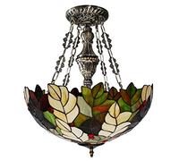 Style Chandeliers, V-intage Stained Glass Ceiling Lighting Fixtures, 3-Light,Retro Leaves Decoration Pendant Hanging Light for Bedroom Living Room Kitchen Island,B Interesting Life,Hanging Light(