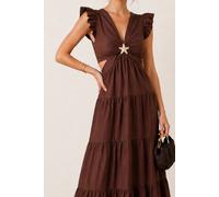 Style Cheat Women's Indie Cut Out Frill Maxi Dress in Brown | Size: 10 Style Cheat Brown 10