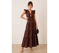 Style Cheat Women's Indie Cut Out Frill Maxi Dress in Brown | Size: 12 Style Cheat Brown 12