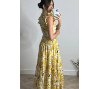 Style Cheat Women's Indie Cut-Out Frill Maxi Dress in Lemon Floral in Yellow | Size: 10 Style Cheat Yellow 10