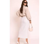 Style Cheat Women's Piper Midi Twill White Denim Skirt | Size: 12 Style Cheat White 12