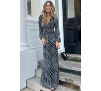 Style Cheat Women's Tami Metallic Zebra Cut-Out Silver Maxi Dress in Black | Size: 10 Style Cheat Black 10