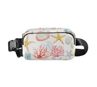 Style Coral Starfish Shells Animals Soft Green Blue White Fashionable Fanny Pack Waist Bag for Women Men Teens Water Resistant Belt Bag Travel Wallet with Adjustable Strap for Travel Shopping Running