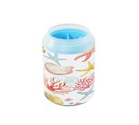 Style Coral Starfish Shells Animals Soft Green Blue White Portable Paw Cleaning Cup with Soft Silicone Brush Pets Bathing Brush for Small Medium Large Breed Dogs/Cats