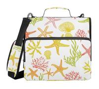 Style Coral Starfish Shells Animals Soft Green Yellow 3 Rings 1.5 inch Zippered Binder Bag with Shoulder Strap Waterproof Portfolio Binder Suitable for Middle School