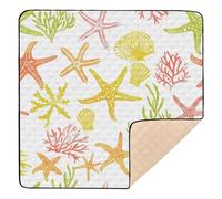 Style Coral Starfish Shells Animals Soft Green Yellow Large Sturdy Baby Activity Play Mat for Floor Washable Infant Play Activity Mat for Babies Infants Toddlers, 50'' x