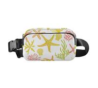 Style Coral Starfish Shells Animals Soft Green Yellow Trendy Crossbody Bag Waist Packs for Men Women Mini Crossbody Shoulder Bag with Adjustable Strap for Travel Running Hiking