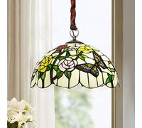 Style Dragonfly Chandeliers, 3 Light, V-intage Stained Glass Ceiling Light Fixture, Retro Romance Pendant Hanging Light for Bedroom Living Room Kitchen Island,40Cm Wide,A Interesting life,Hanging
