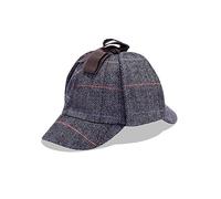 Style First Mens Deerstalker Sherlock Holmes Cap Herringbone Houndstooth Tweed Wool Hat-Grey Pink Blue Check S-M
