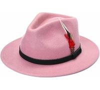 Style First Mens Fedora Hat Wide Brim Adjustable Removeable Fur Wool Trilby Hats Sun Hat -Pink-XL