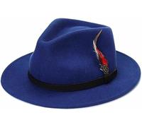 Style First Mens Fedora Hat Wide Brim Adjustable Removeable Fur Wool Trilby Hats Sun Hat -Royal Blue-M