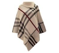 Style First Women Ladies Tartan Poncho 3 Buttons Jumper Checked Knitted Cardigan Womens Roll Neck CapeShawl Winter Sweater Wrap Cape Stone-One Size