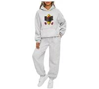Style First Women Tracksuit Set Duck Print Hooded Top Ladies Sweatshirt Long Sleeves 2PC Hoody Activewear Jumper With Pocket Trouser And Bottoms For Womens UK Grey -M