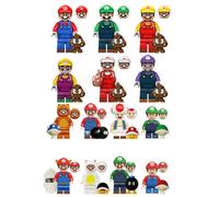 (Style G 14pcs) 14Super Mario Luigi Peach Princess Mushroom Mini Figures Building Blocks Characters Fits Lego Kids Best Gift