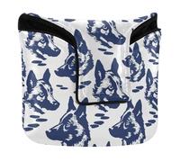 Style German Shepherd Neon Navy Mallet Putter Covers with Magnetic Closure Putters Headcover for Mallet Square PU Leather