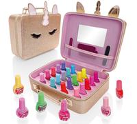 Style Girlz Unicorn Nail Polish Vanity Case Set - 20 Peel-Off Colors, Integrated Mirror, 2 Nail Files, Toe Separators (Code 27664)
