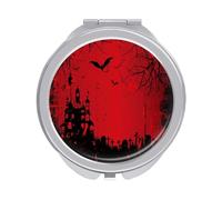 Style Halloween Red Blood Bats Castle Background Folding Make Up Mirror, Compact 2X/1X Magnification Mirror, Women Portable Travel Makeup Mirror 2.4 x 2.4 inch
