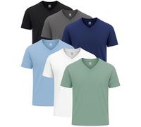 Style Horizon 6 Pack Mens Short Sleeve V-Neck T-Shirts, 100% Cotton Casual V Neck Half Sleeved Tops (Combo-4, M)
