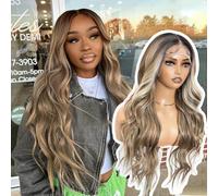 STYLE ICON 26 inch Long Wavy Wig 13x4 Free Part Lace Front Wig for Women Pre Plucked for Beginners Glueless Synthetic Heat Resistant Fiber Curly Wig for Daily Party Use (Brown Blonde Highlight)