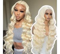 STYLE ICON 32 inch Super Long Blonde Body Wavy Wig 13x4 Free Part Synthetic Lace Front Wig for Women Loose Wave Glueless Heat Resistant Fiber Pre Plucked Natural Hairline (#613)
