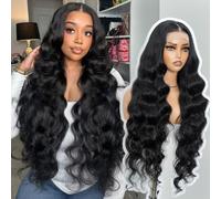 STYLE ICON 36 inch Super Long Black Body Wavy Wig 13x4 Free Part Synthetic Lace Front Wig for Women Loose Wave Glueless Heat Resistant Fiber Pre Plucked Natural Hairline
