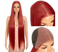 Style Icon 38" Red Super Long Straight Wig Pre-Cut 9x6 Lace Front Free Part Pre Plucked Glueless Synthetic Heat Resistant Fiber Wig for Women