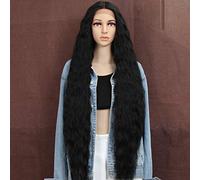 Style Icon 40 inch Super Long Wavy Lace Front Wigs for Women T Part Lace Long Black Curly Wace Synthetic Heat Resistant Fiber