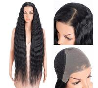 Style Icon 9x6 Super Long Curly Lace Front Wig 41 inch Long Black Curly Wave Hair Glueless Wig for Women Free Part HD Lace Synthetic Heat Resistant Fiber Pre Plucked