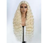 Style Icon Blonde wig 613 Synthetic Lace Front Wigs 30 inches Long Curly Wavy Wigs Deep Middle Part Wigs for Women Heat Resistant Fiber
