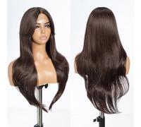 Style Icon Brown Curtain Bangs Wig HD Lace Front Wigs 26 Inches Long Muti Layered Wigs Synthetic Lace Front Wig 13x5x1 T Part Wig for Daily Party Use
