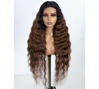 Style Icon Brown Lace Front Wigs 30 inches Long Curly Wavy Synthetic Wigs Deep Middle Part Baby Hair Wigs for Women Heat Resistant Fiber (TT1B/30)