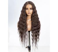 Style Icon Chocolate Brown Lace Front Wigs 30 inches Long Curly Synthetic Wigs Deep Middle Part Baby Hair Wigs for Women Heat Resistant Fiber (BROWN138)