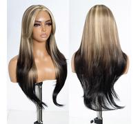 Style Icon Curtain Bangs Wig HD Lace Front Wigs 26 Inches Long Muti Layered Wigs Synthetic Lace Front Wig 13x5x1 T Part Wig for Daily Party Use (TT4/18/24D)