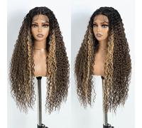 Style Icon Highlight Brown 30 Inches Deep Curly Wave Lace Front Wigs for Women Long Curly Synthetic Lace Front Wig T Part Lace Wig