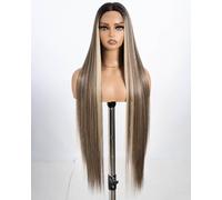 Style Icon Highlight Super Long Straight Lace Front Wig 38 Inches Long Wig for Women Synthetic Lace Front Wig Middle Part Lace Wig Pre Plucked with Baby Hair Heat Resistant Fiber 150% Density