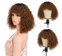 Style Icon Human Hair Wig Bob Wig Afro Wigs Short Curly Wigs for Black Women Wig With Bangs (12 inches, TT1B/99J)