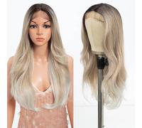 Style Icon Lace Front Wig 24 inch Long Wave Synthetic Wig for Women Ombre Blonde to White Layered Wigs 13x4x1 T Part Lace 150% Density