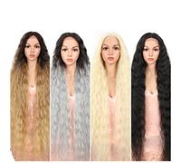 Style Icon Lace Front Wigs 41 Inches Super Long Curly Wavy Wigs Black Synthetic Wig 6 inches Deeper Middle Part Wig with Baby Hair 150% Density (41 Inch, 1B)