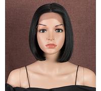 Style Icon Lace Front Wigs BOB Wigs for Black Women Synthetic Hair Straight 10 inches Middle Part Blunt Cut Heat Resistant Fibers (1B)