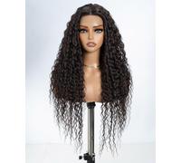 Style Icon Lace Front Wigs for Women 28 inches Long Curly Synthetic Lace Wig Brown Coloe 5 inches Middle Parting Pre Plucked Hairline with Baby Hair (F5/6A)