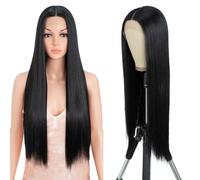Style Icon Lace Front Wigs Long Straight Synthetic Hair Wigs with Baby Hair Half Hand Tied Middle Part Wigs Heat Resistant Fiber (Middle Lace Part 30 Inch, 1B)